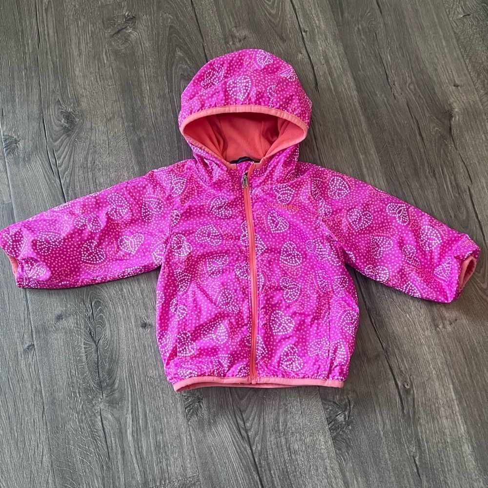 Pink Heart Patterned Hooded Jacket